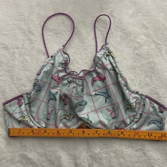 Oceanus x Playboy Bikini Top M Pastel Animal Print Ruffle Swim Limited Edition - Picture 3 of 5